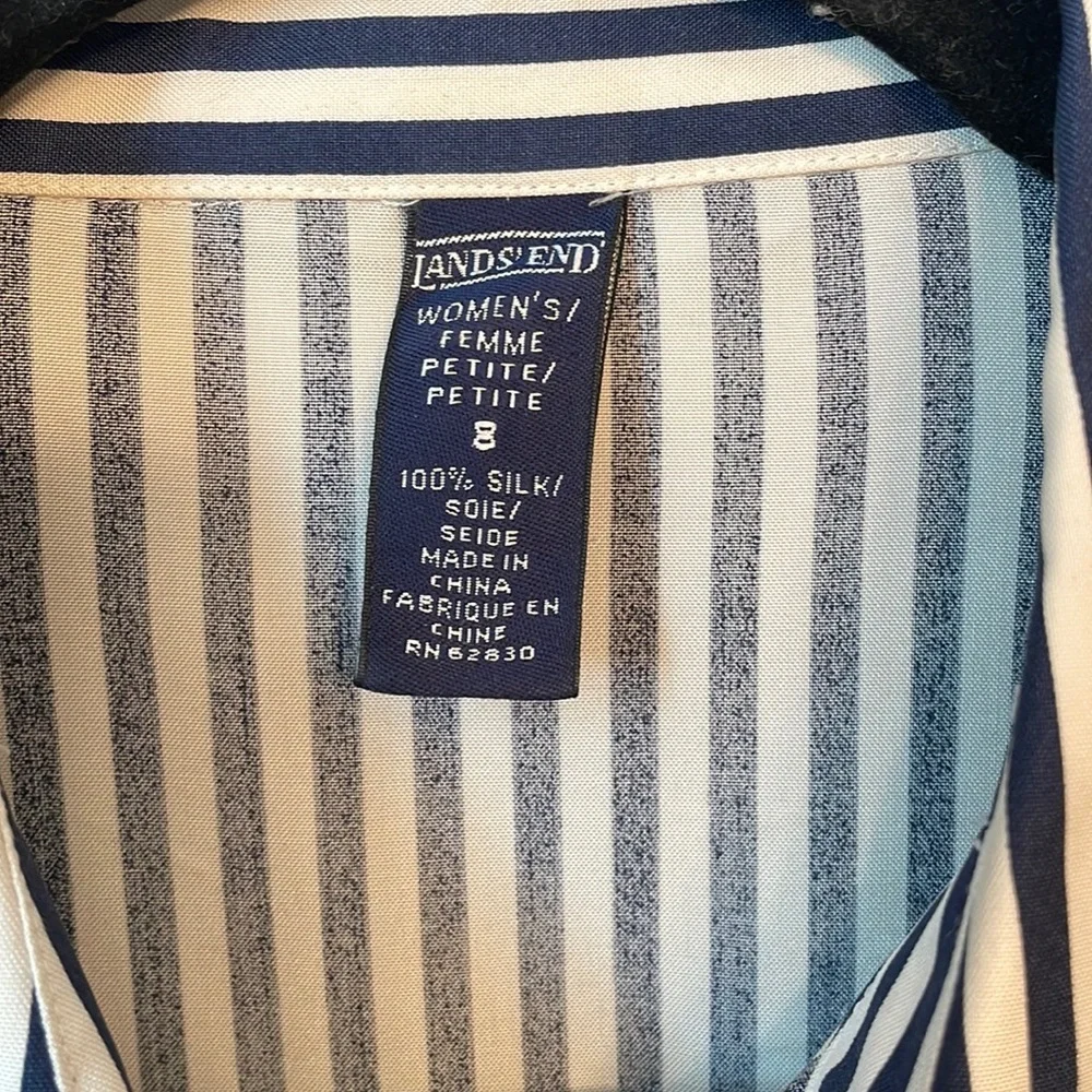 Lands end Navy /off white Stripe Silk Button Down size 8P_2